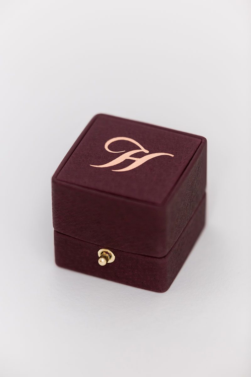 traditional engagement ring box for the bride leather monogram knob lock and loop