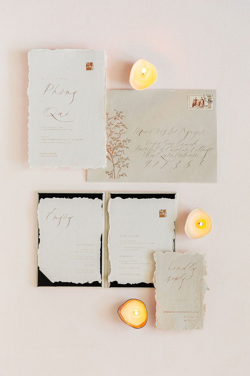 Linen styling boards for wedding stationery bouquet detail shot fine art